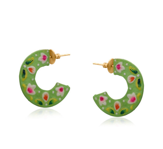 Pallavi Hand Painted Green Earrings - Rogue Boutique UK