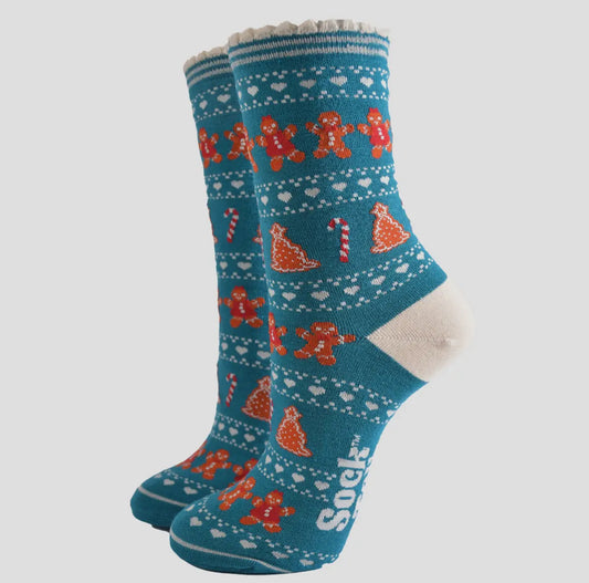 Gingerbread Teal Bamboo Socks