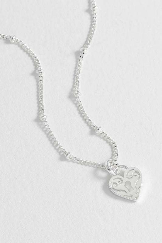 Silver Engraved Heart Padlock Necklace