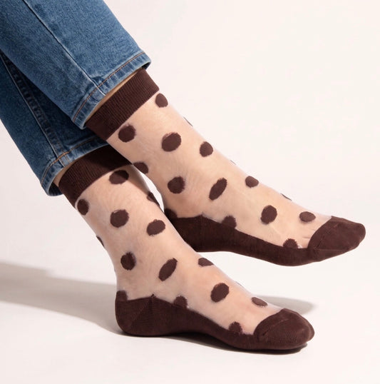 Polka Dot Sheer Brown Socks - Rogue Boutique UK