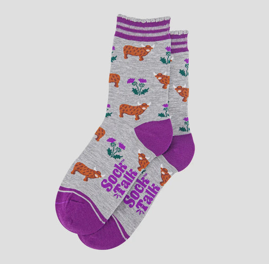Highland Cow Purple Bamboo Socks