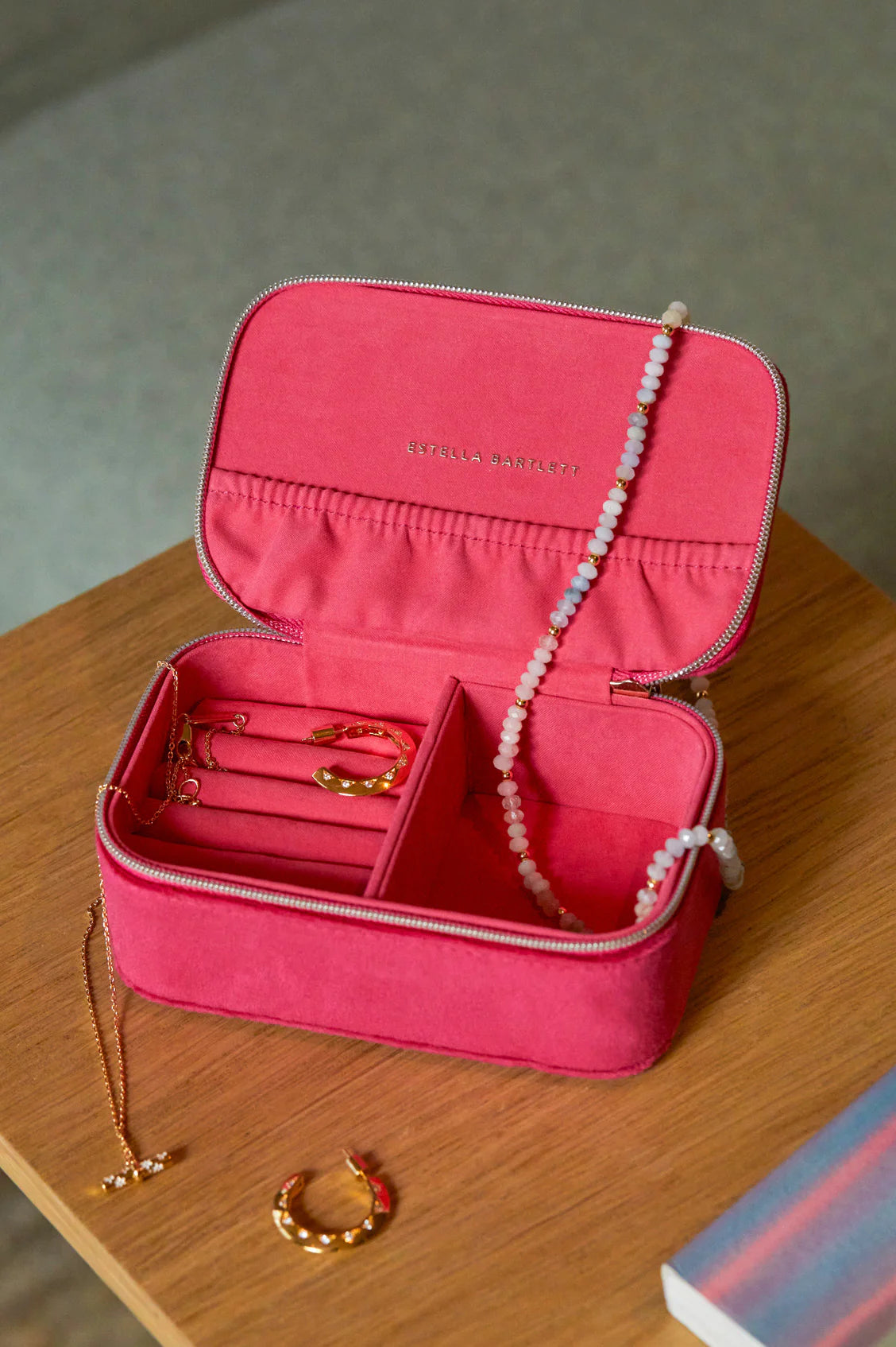 Pink Embroidered Bee mini jewellery box