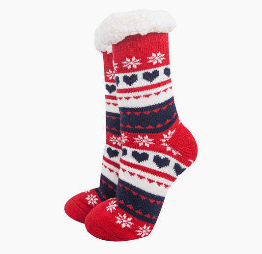 Red/ Navy Fair Isle Slipper Socks
