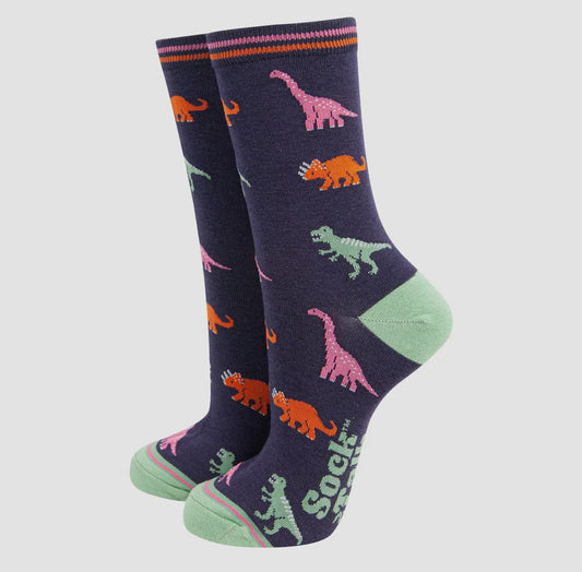 Dinosaur Navy Bamboo Socks