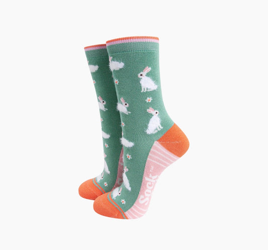 Bunny Rabbit Floral Fluffy Bamboo Socks - Rogue Boutique UK