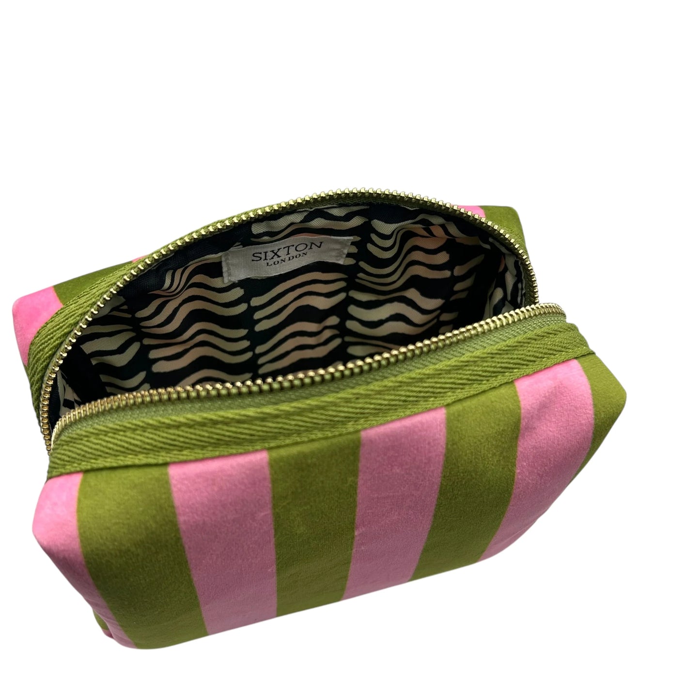 Chartreuse Stripe Make Up Bag Small
