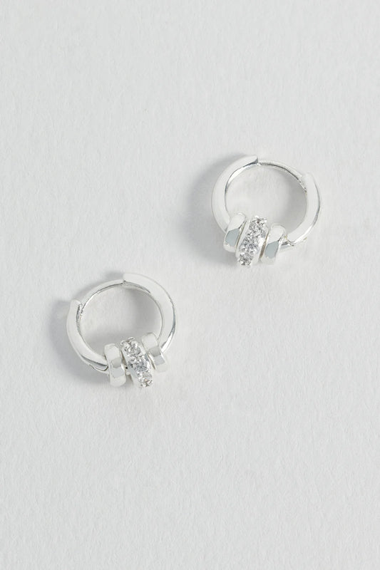 Silver Triple Disc Cz Hoop Earrings