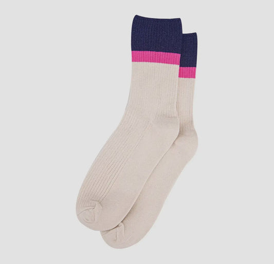 Cream/ Navy Stripe Socks