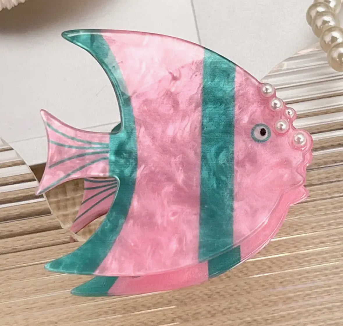Angelfish Claw Clip in Pink & Green