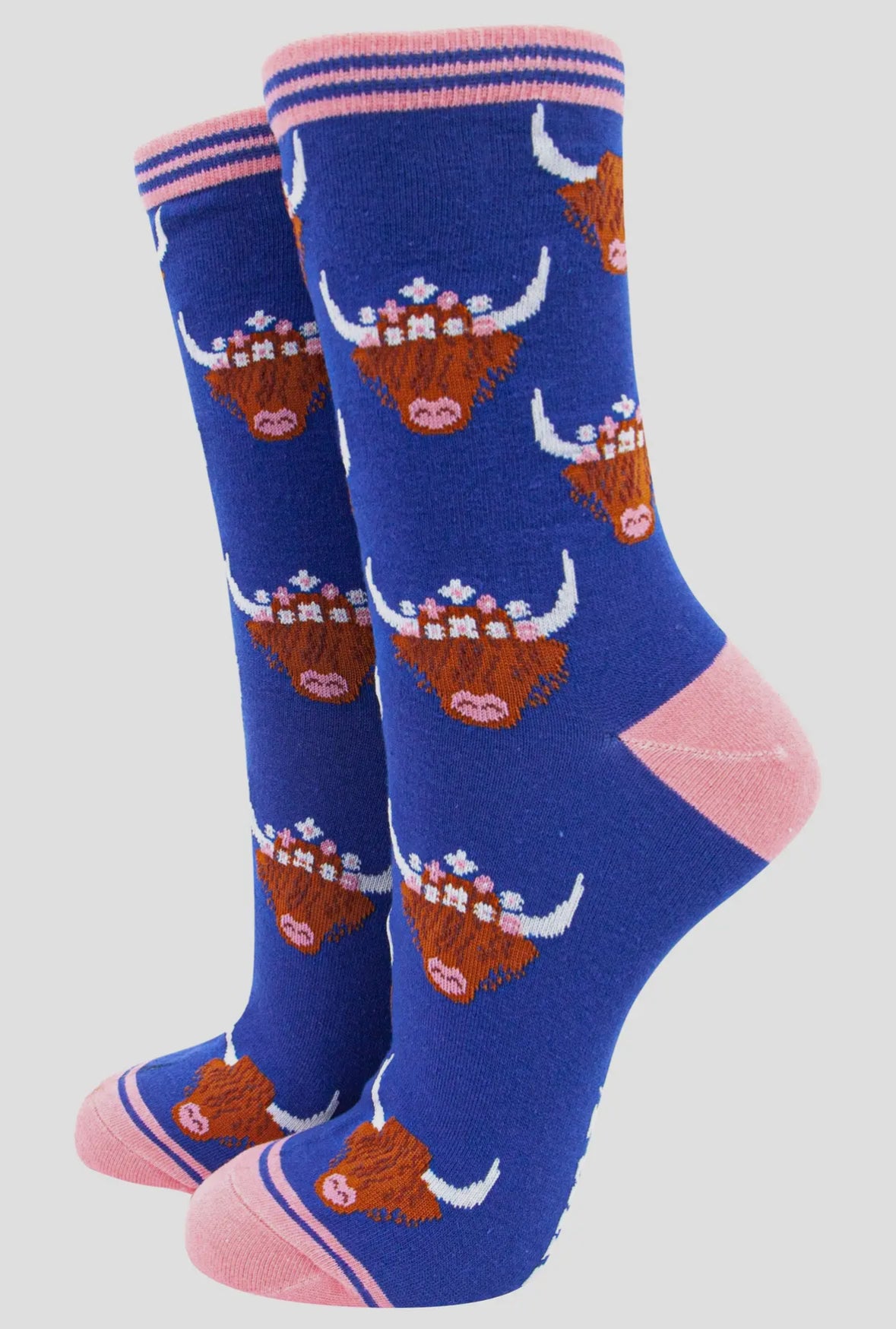 Highland Cow Blue Bamboo Socks