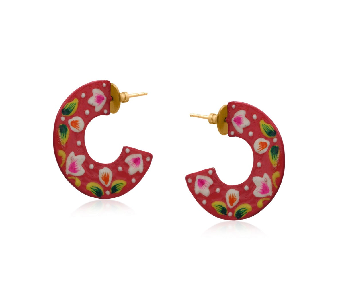 Pallavi Hand Painted Earrings Red