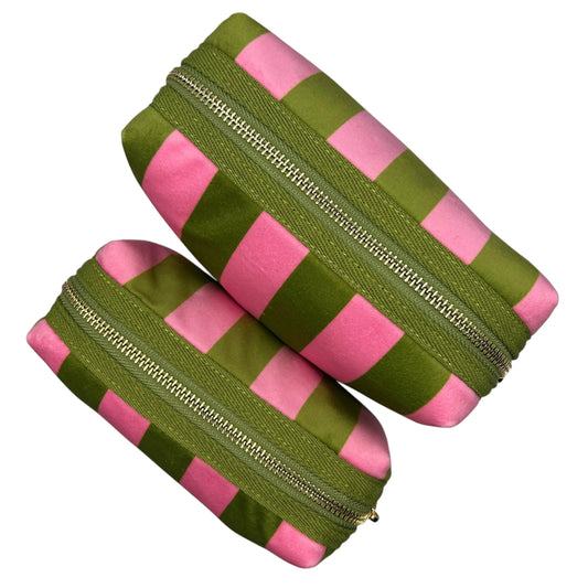 Chartreuse Stripe Make Up Bag Large