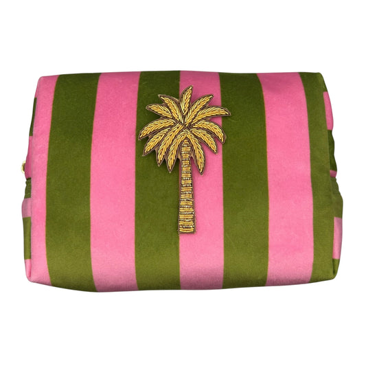 Chartreuse Stripe Make Up Bag Large