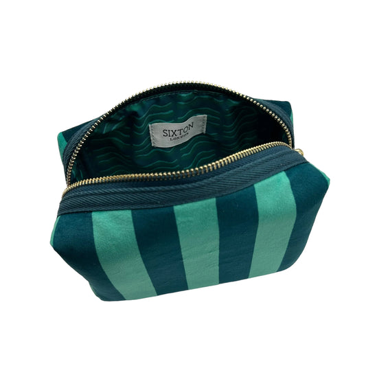 Teal Stripe Make Up Bag Small
