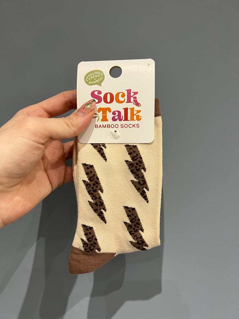 Lightning Bolt Beige Bamboo socks