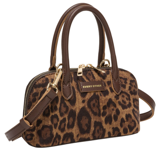Every Other Suede Effect Mini Bowling Leopard Bag
