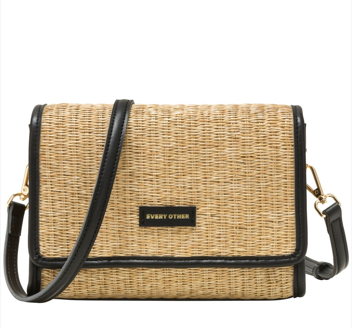 Straw Flap Over Bag Black - Rogue Boutique UK