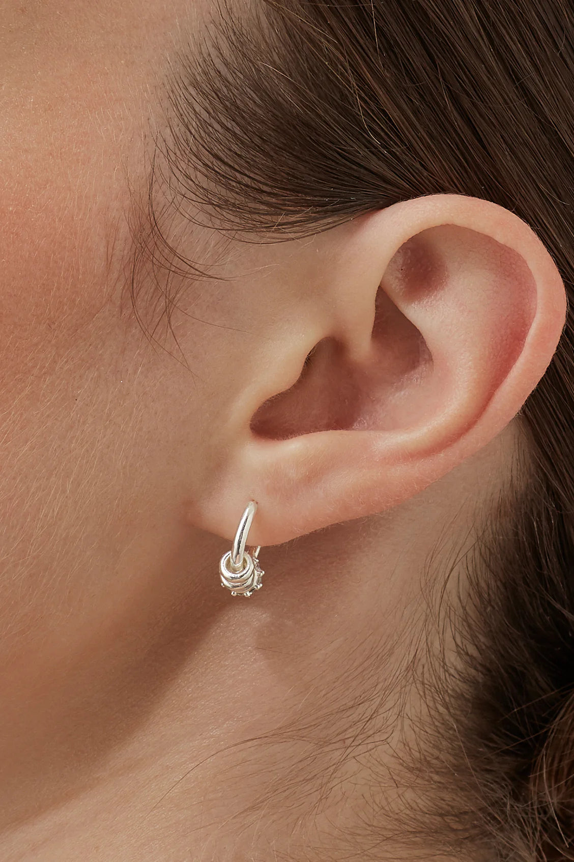 Silver Triple Disc Cz Hoop Earrings