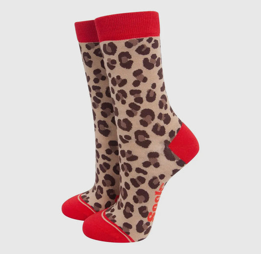 Leopard/ Red Bamboo Socks