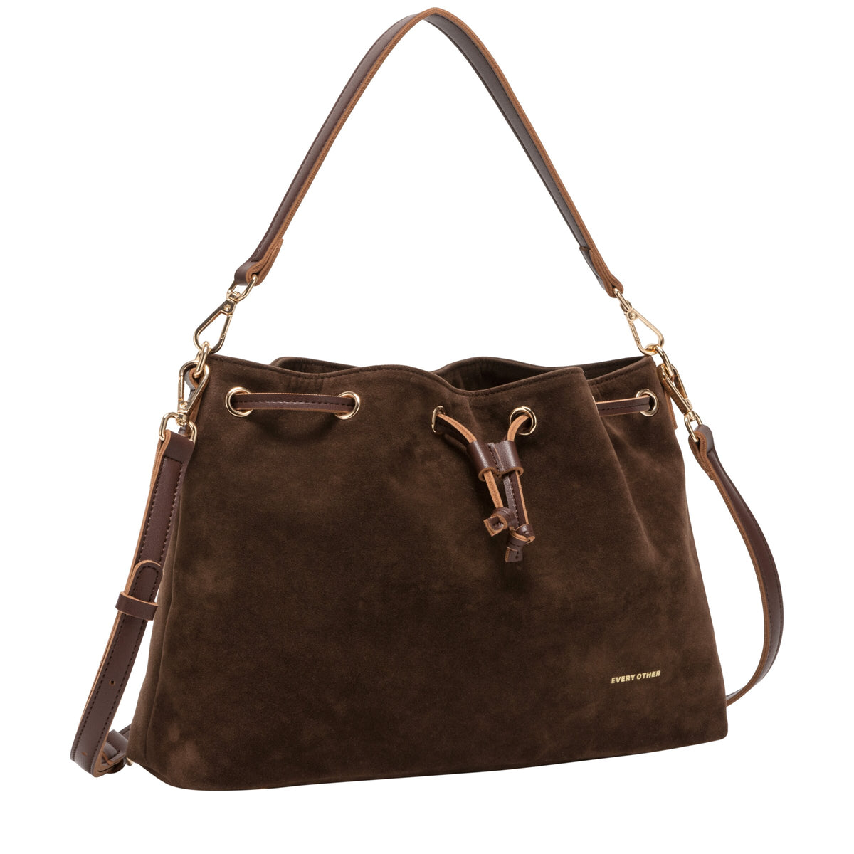 Every Other Suede Effect Draw Cross Body Bag Brown
