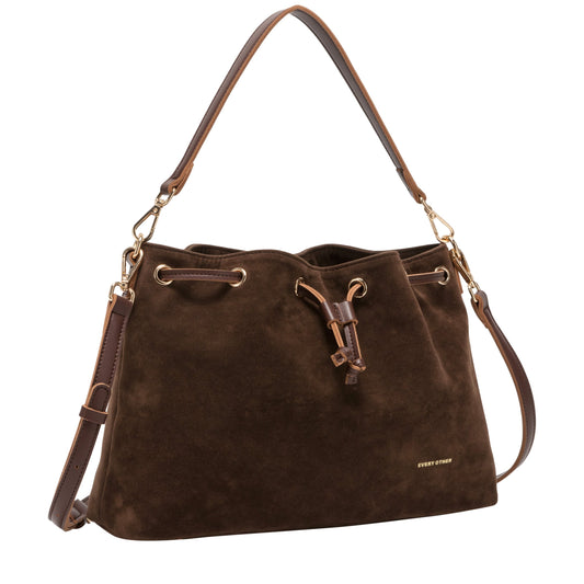 Every Other Suede Effect Draw Cross Body Bag Brown