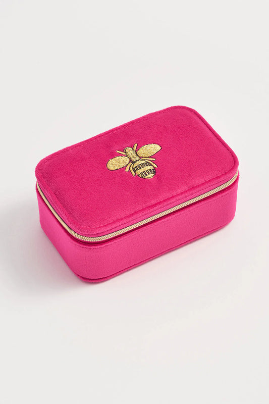 Pink Embroidered Bee mini jewellery box