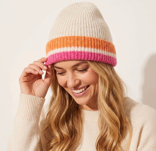 Cream/ Pink Beanie - Rogue Boutique UK