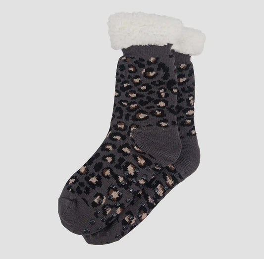 Grey Leopard Slipper Socks