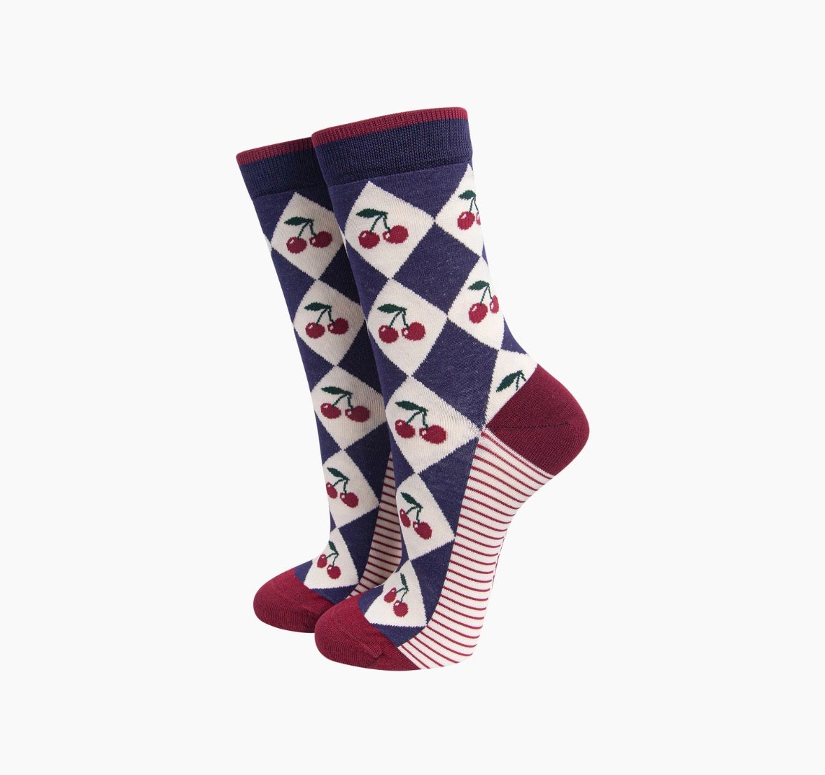 Cherry Argyle Bamboo Socks - Rogue Boutique UK