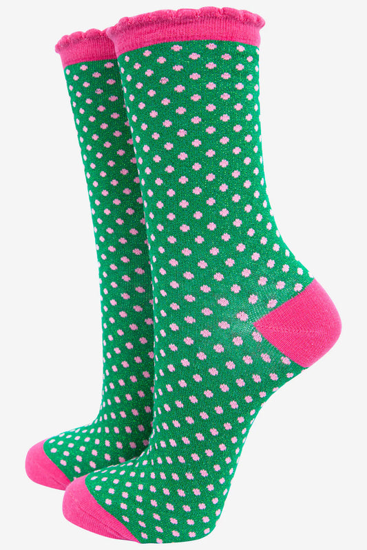 Green Polka Dot Pink Socks