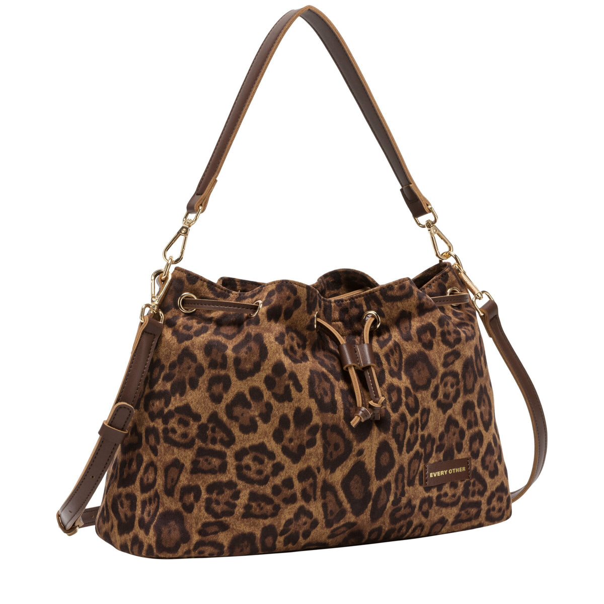 Every Other Suede Effect Draw Cross Body Bag Leopard