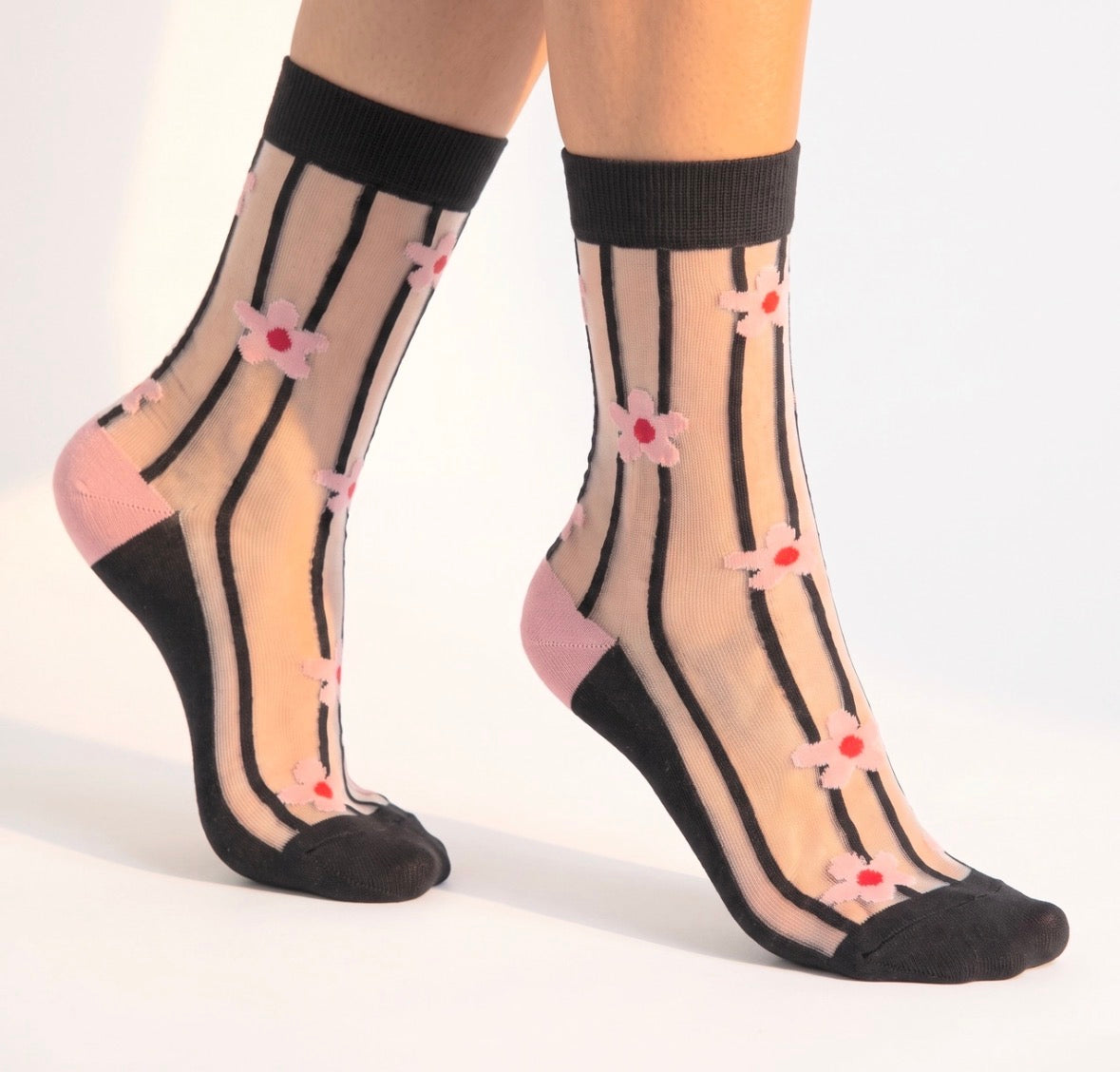 Stripe & Daisy Sheer Socks - Rogue Boutique UK