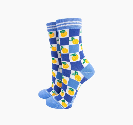 Lemon Checkerboard Bamboo Socks - Rogue Boutique UK