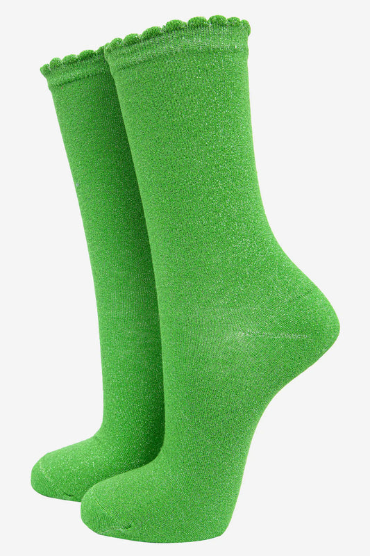 Apple Green Glitter Socks