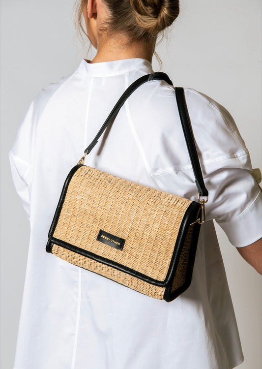 Straw Flap Over Bag Black - Rogue Boutique UK