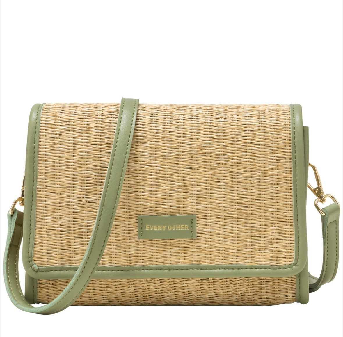 Every Other Straw Flap Over Bag Olive - Rogue Boutique UK