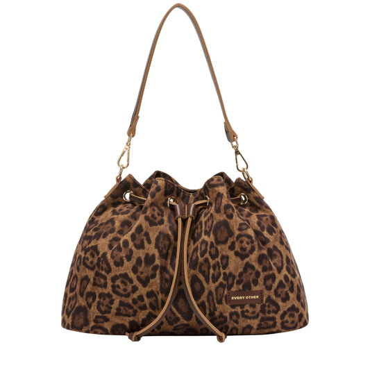 Every Other Suede Effect Draw Cross Body Bag Leopard
