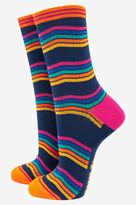 Dark Rainbow Stripe Bamboo Socks