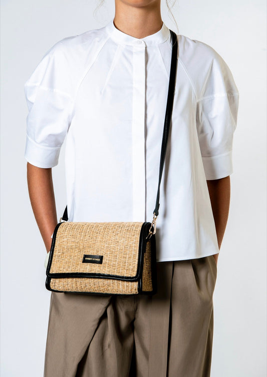 Straw Flap Over Bag Black - Rogue Boutique UK