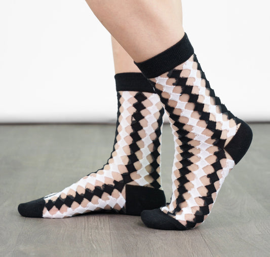 Black/ White Diamond Socks