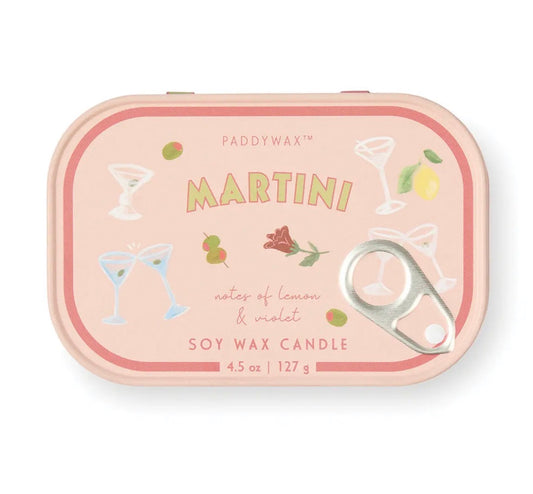 Martini Printed Tin Candle - Lemon & Violet - Rogue Boutique UK