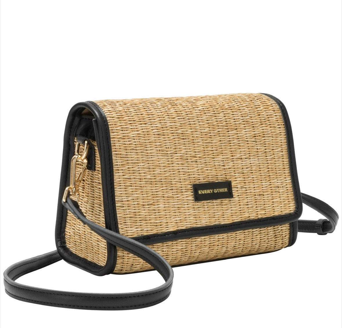 Straw Flap Over Bag Black - Rogue Boutique UK