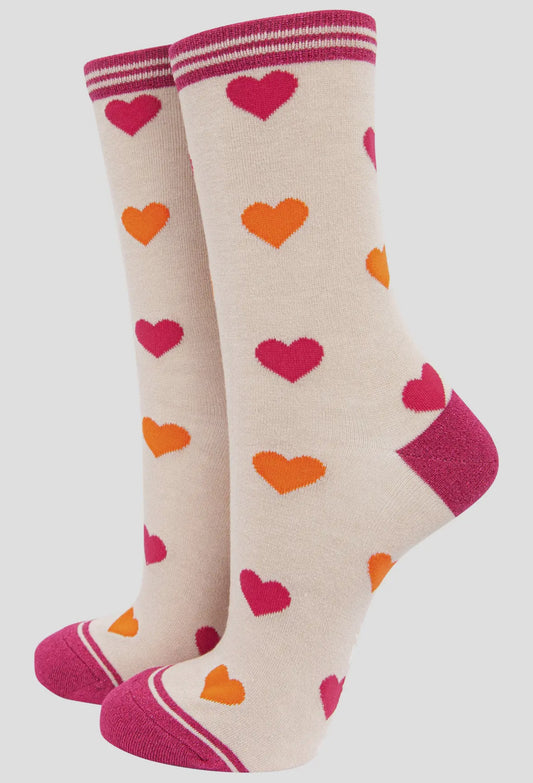 Two Tone Hearts Bamboo socks