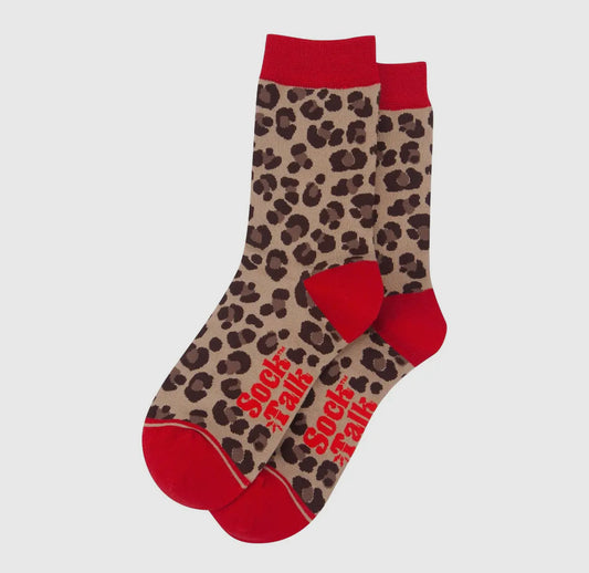 Leopard/ Red Bamboo Socks