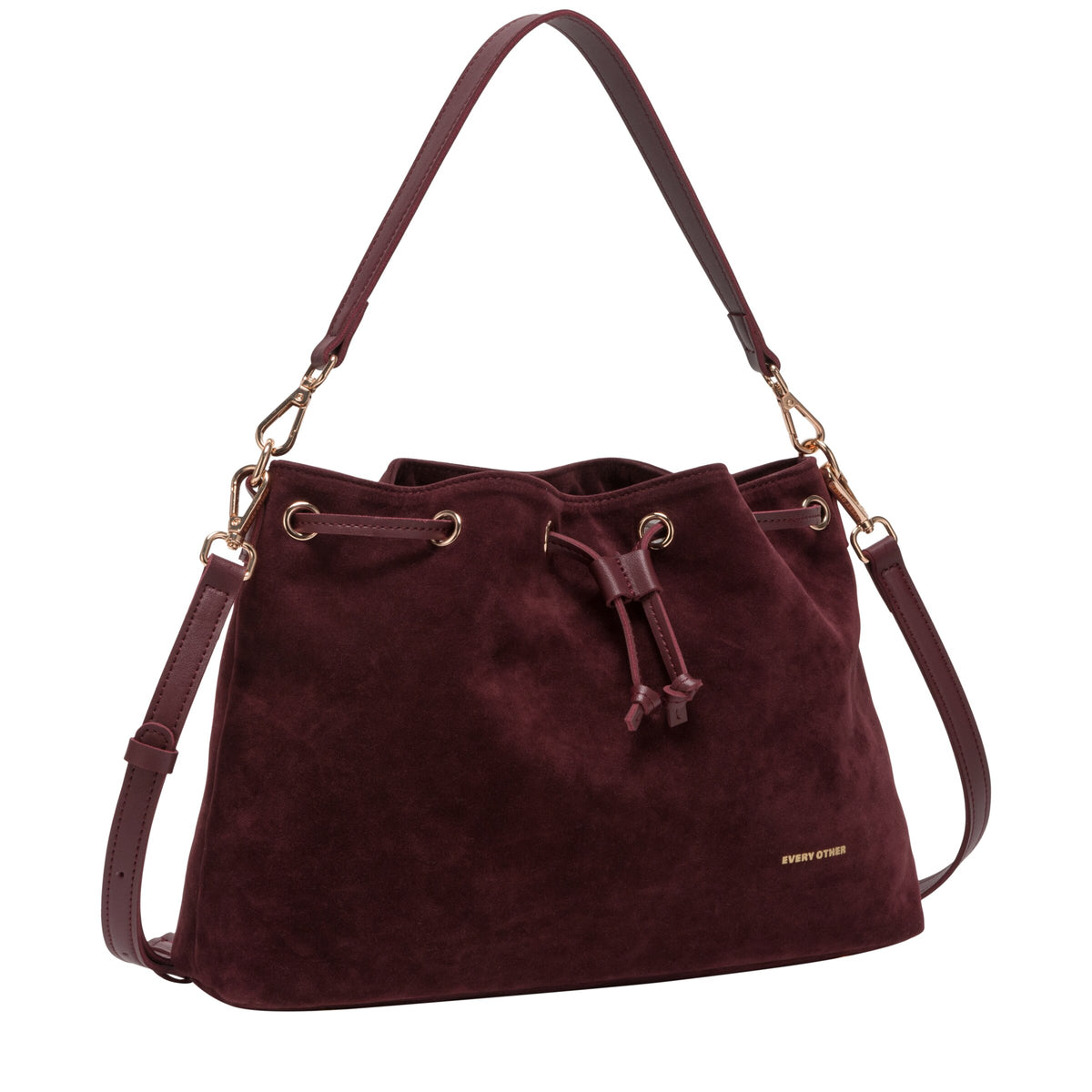 Every Other Suede Effect Draw Cross Body Bag Burgundy