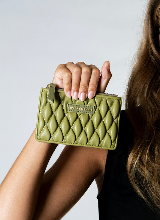 Every Other Quilted Card Purse Olive - Rogue Boutique UK