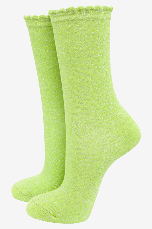 Lime Glitter Socks