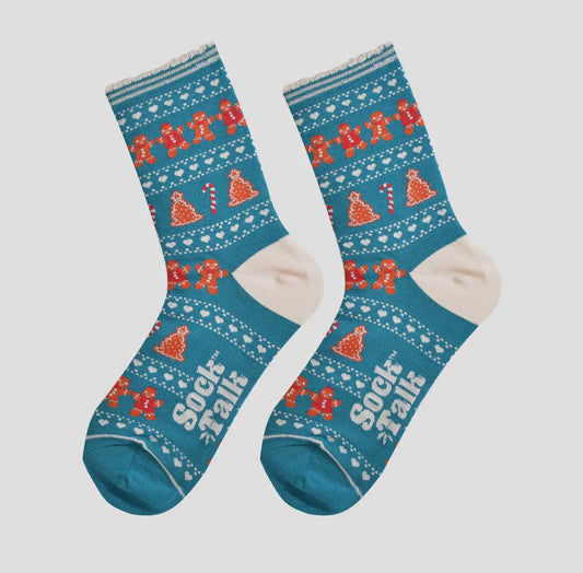Gingerbread Teal Bamboo Socks