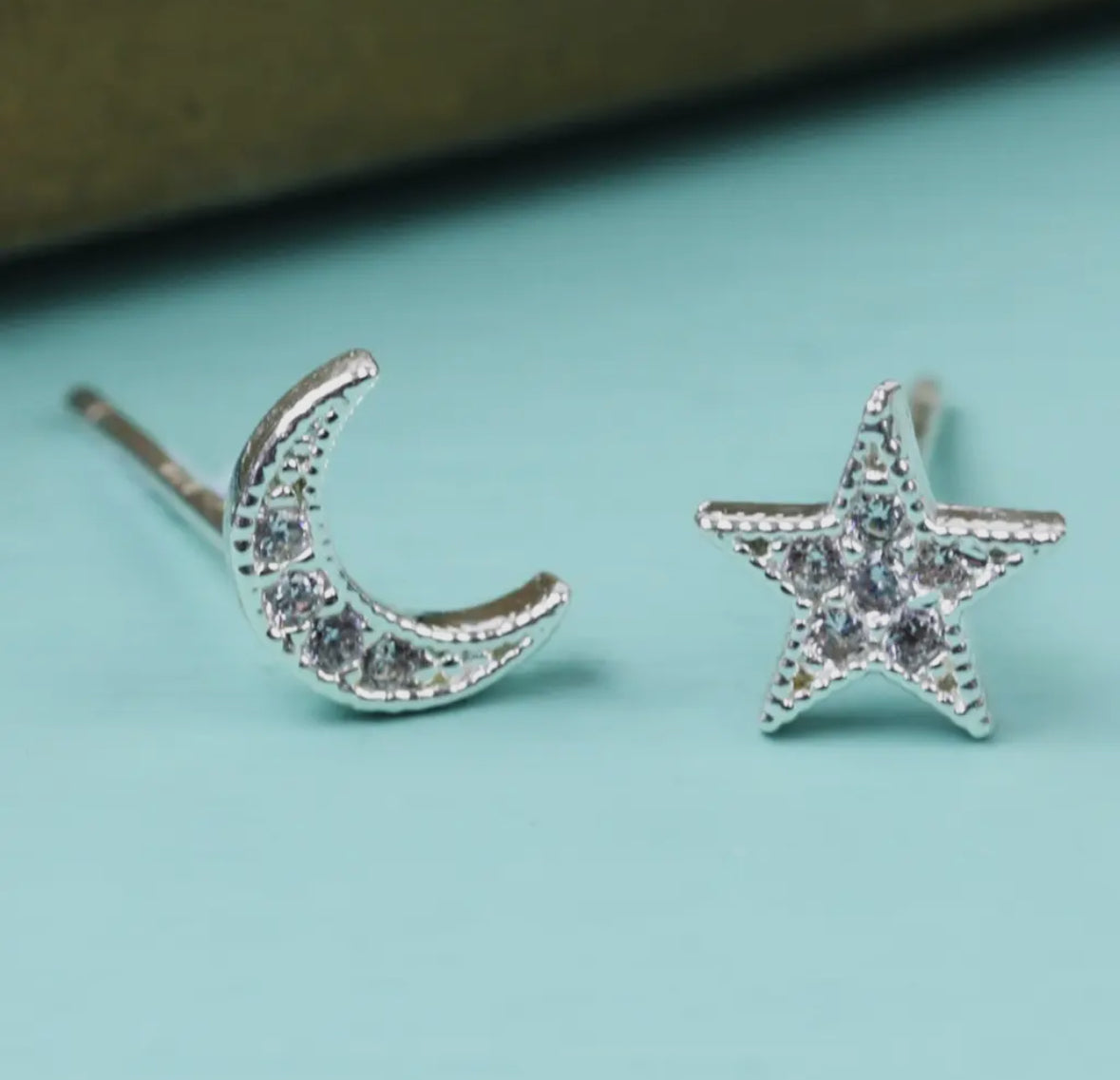 Cz Stone Moon and Star Earrings