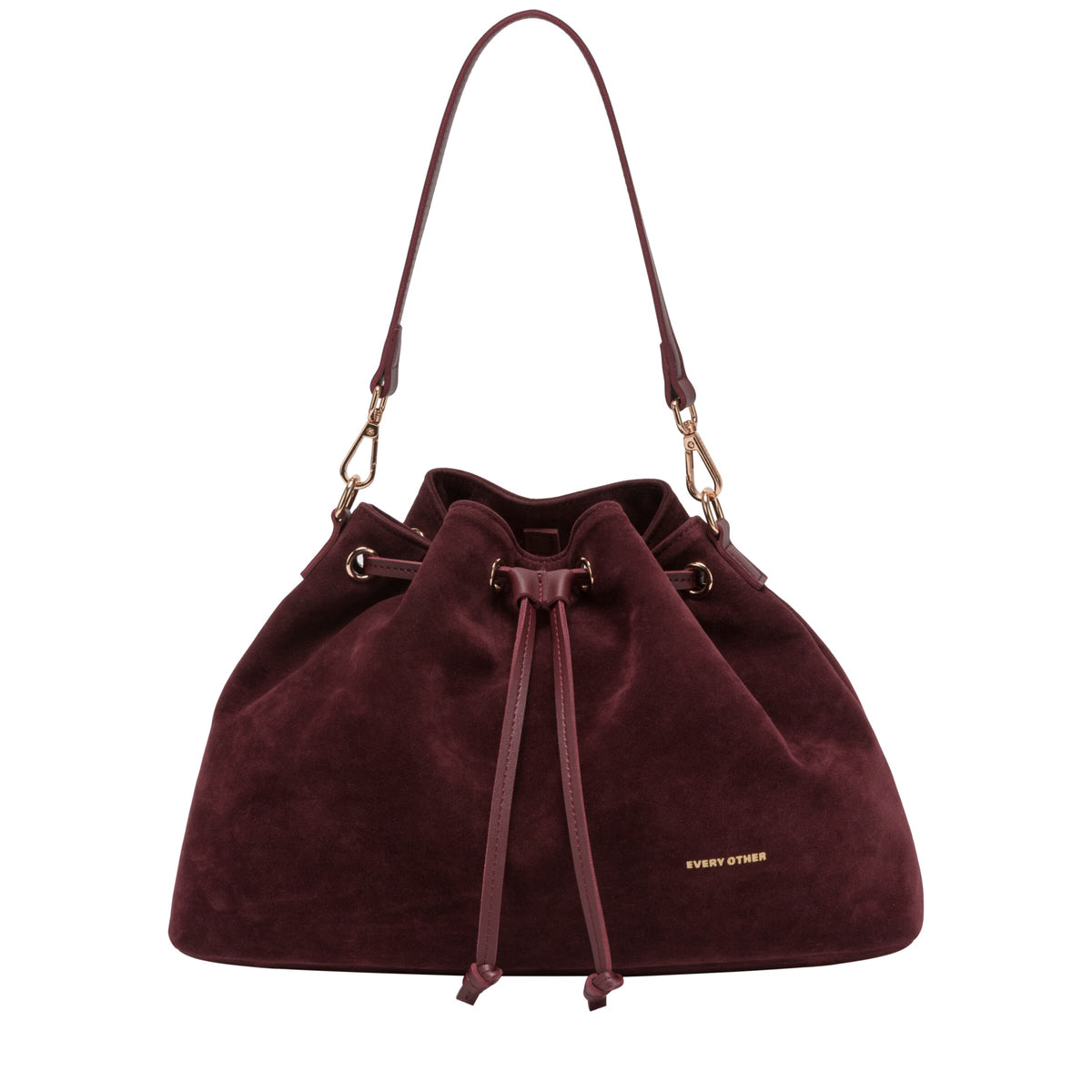 Every Other Suede Effect Draw Cross Body Bag Burgundy